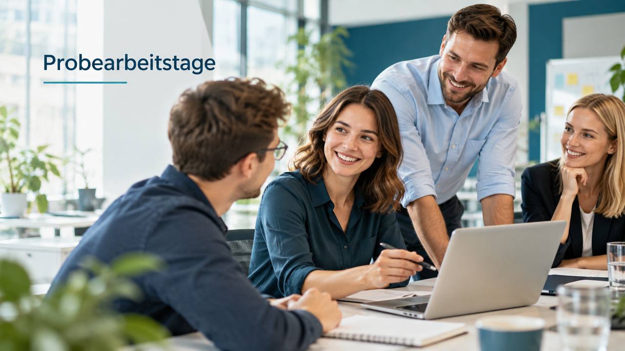 Fotorealistisches Bild: Kandidat probeweise bei der Arbeit, Werkstatt-Szene