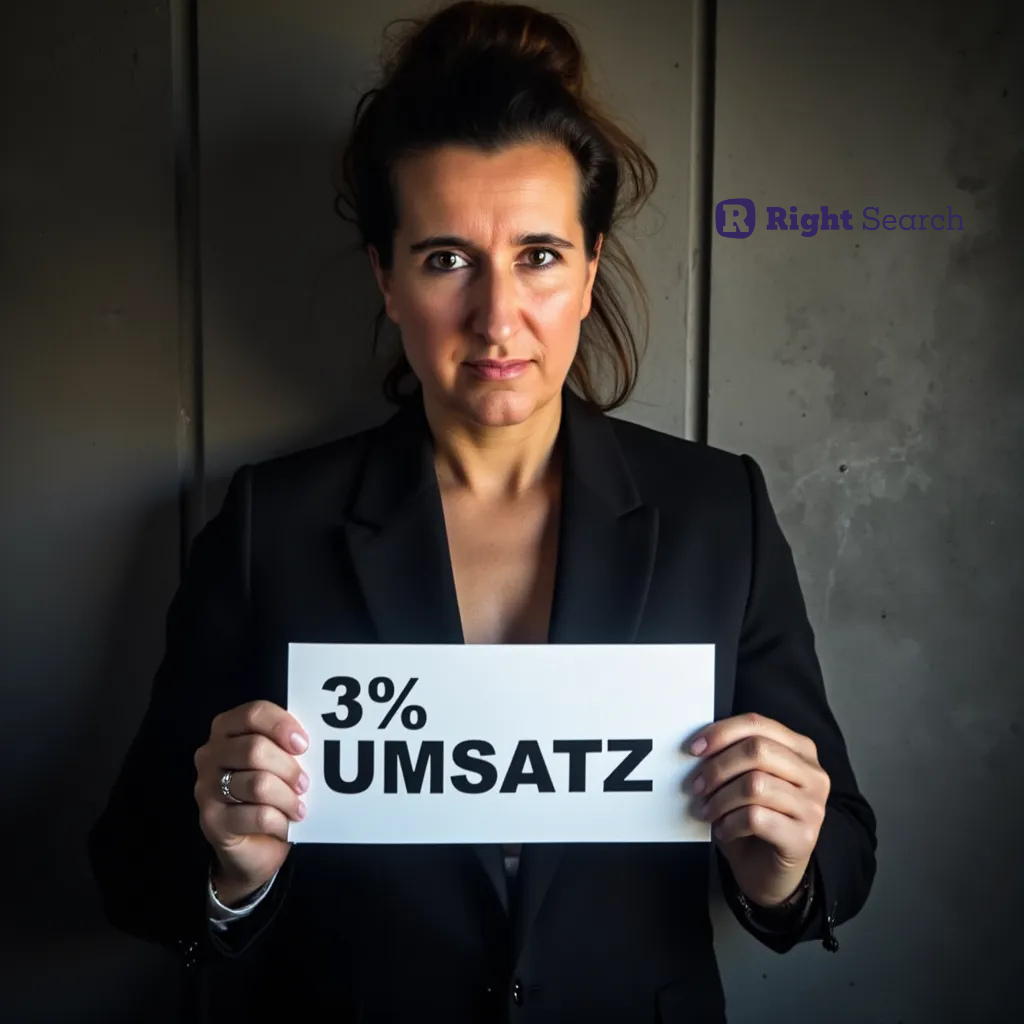 Sandra Ramsauer mit einem Schild 3 Prozent Umsatz